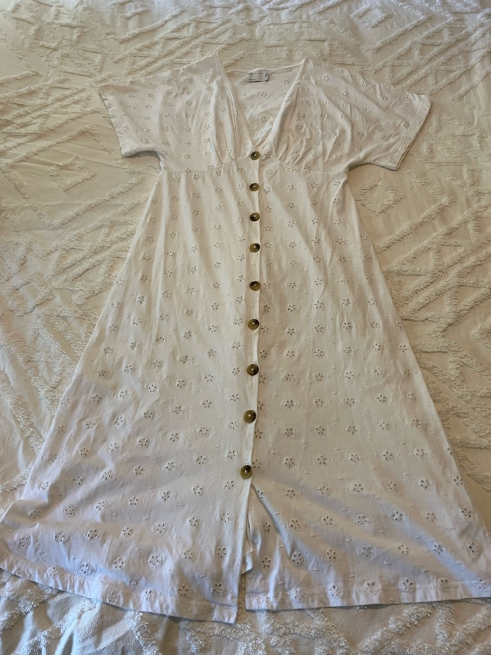 ASOS White Eyelet Button-Front Midi Dress